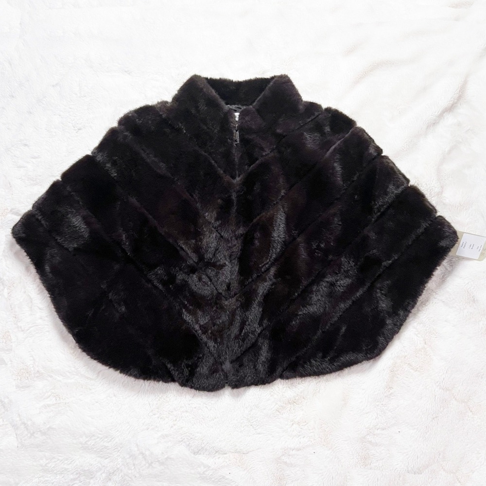 La Fiorentina Dark Brown Faux-Fur Zip Front Capelet One Size NWT